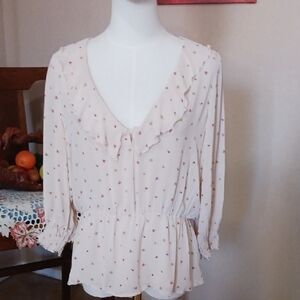 Sanctuary Cream Floral Blouse with Ruffle Details